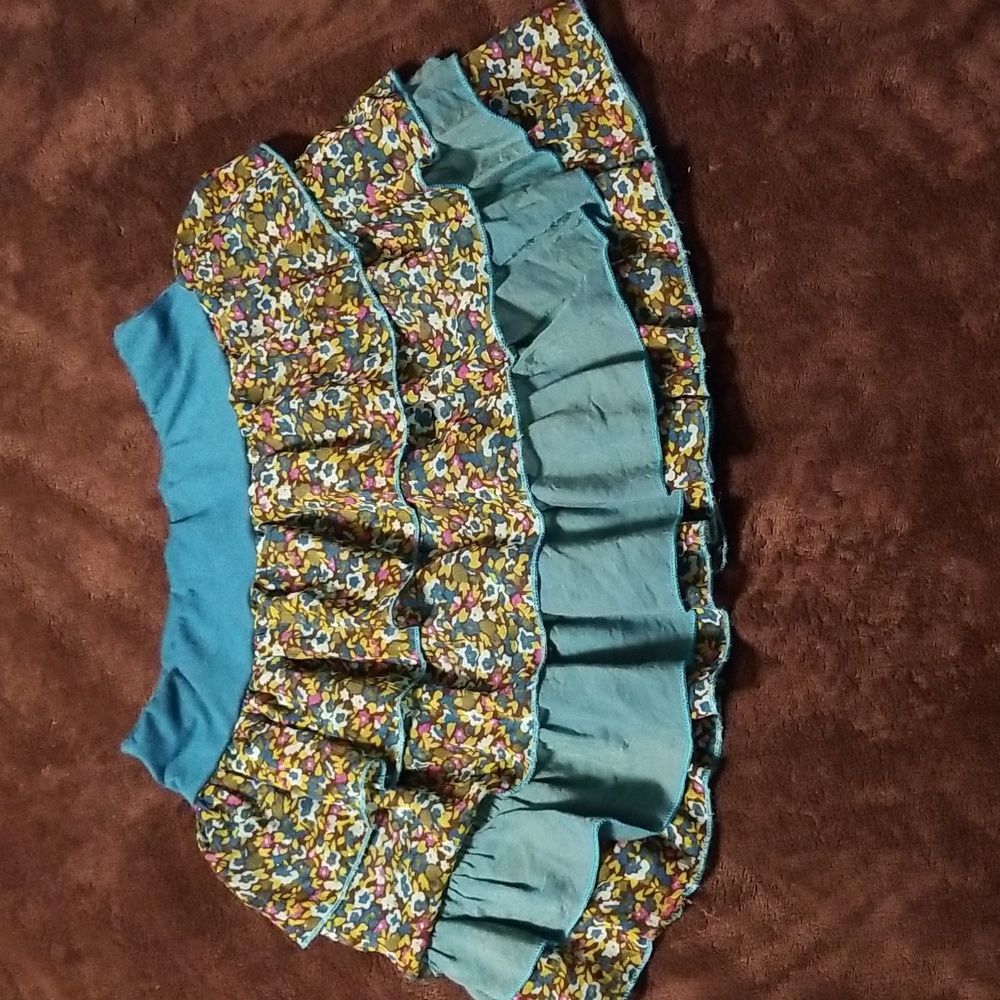Teal Floral Ruffle Skirt XS SZDB